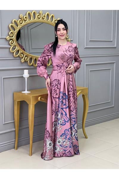 Kemerli Saten Elbise 3432 Purdra