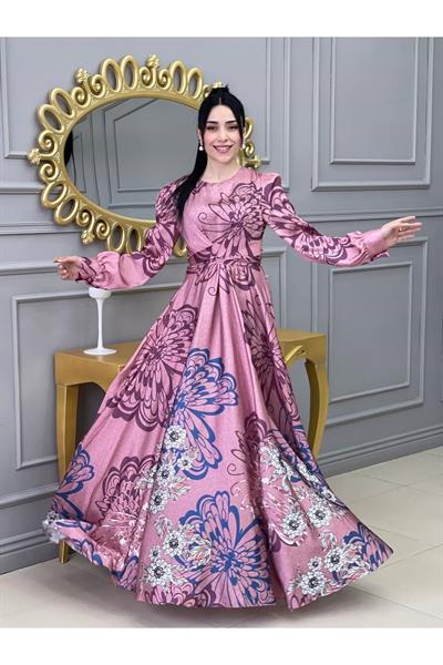 Kemerli Saten Elbise 3432 Purdra