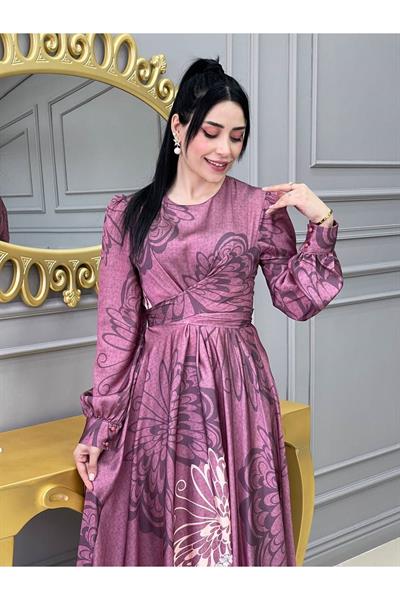 Kemerli Saten Elbise 3432 Rose