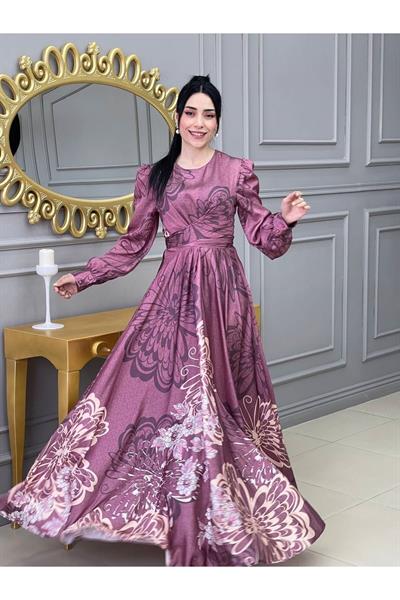Kemerli Saten Elbise 3432 Rose