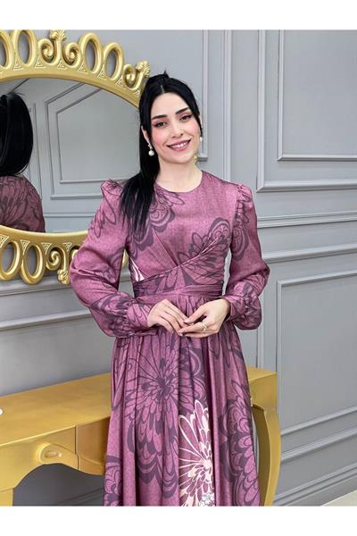 Kemerli Saten Elbise 3432 Rose