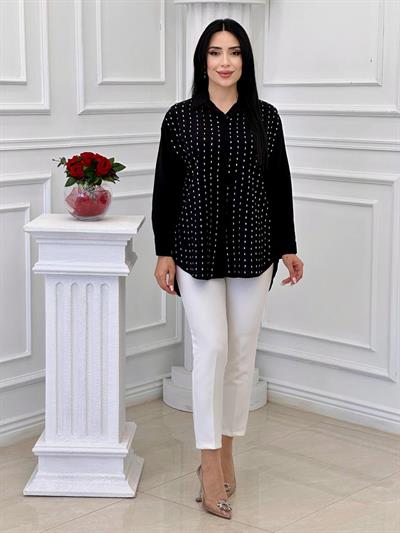 Kesik Taş Şerit Tunik 4665 T-24 Siyah