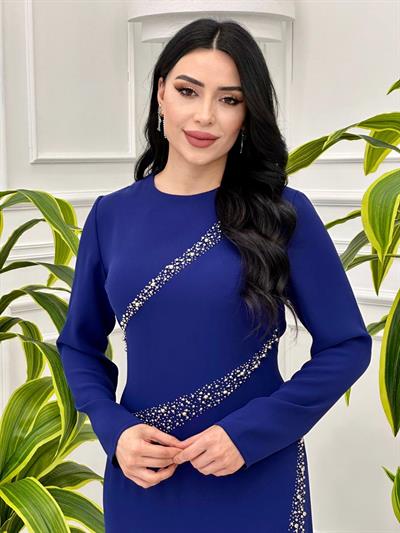 Kesit İnci İşleme Krep Elbise 2092 Tk-24 Saks
