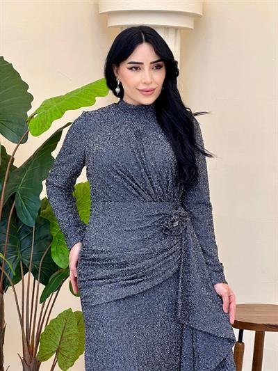 Kesme Boncuk Belden Büzme Abiye 5145 T-25 Antrasit