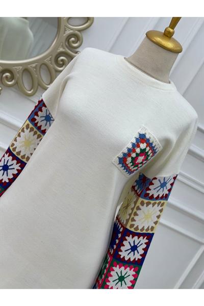Kilim Desen Renkli Tunik 4372 Ekru