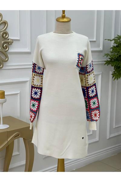 Kilim Desen Renkli Tunik 4372 Ekru