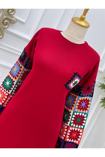 Kilim Desen Renkli Tunik 4372 Kırmızı