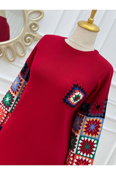 Kilim Desen Renkli Tunik 4372 Kırmızı