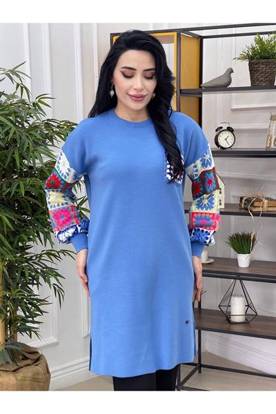 Kilim Desen Renkli Tunik 4372 Mavi