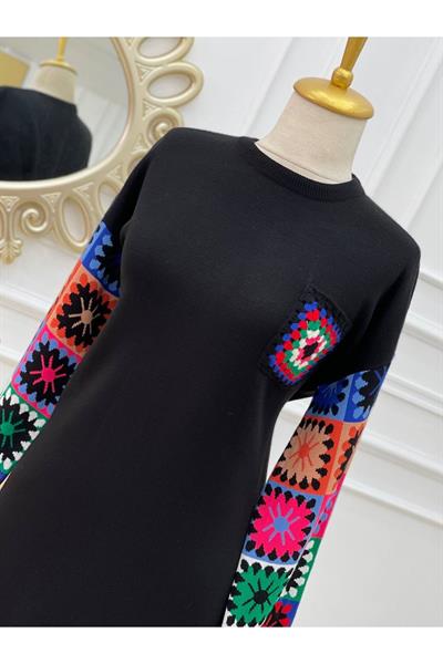 Kilim Desen Renkli Tunik 4372 Siyah