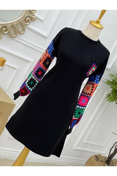 Kilim Desen Renkli Tunik 4372 Siyah