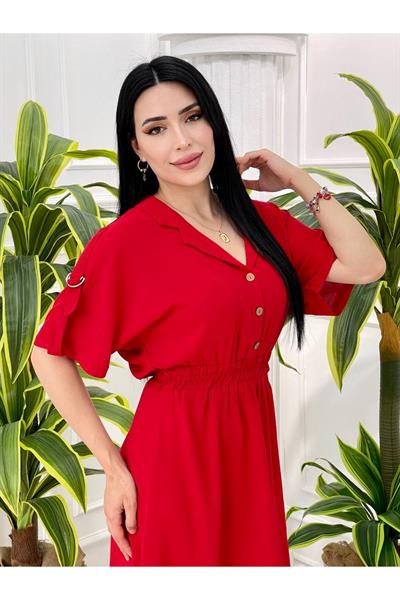 Kısa Kol Ayrobin Elbise 5173 Kırmızı