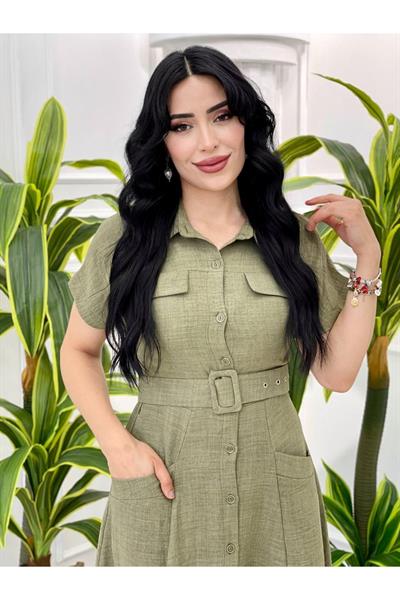 Kısa Kol Gömlek Elbise 5153 Haki