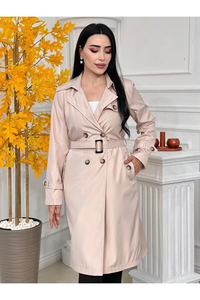 Klasik Çift Düğme Trenç Kot 3064-Bej