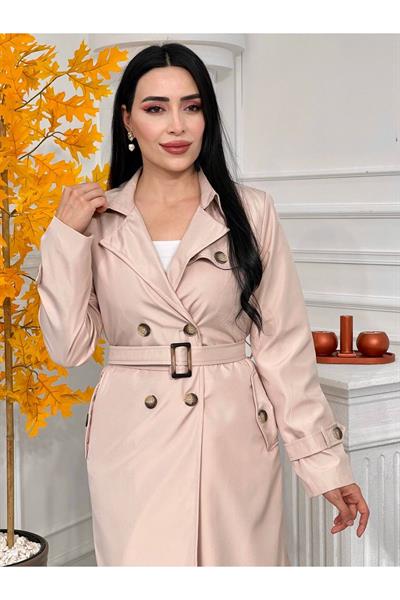 Klasik Çift Düğme Trenç Kot 3064-Bej