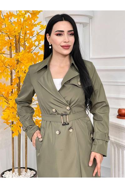Klasik Çift Düğme Trenç Kot 3064-Haki