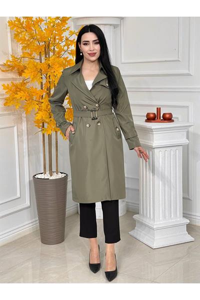 Klasik Çift Düğme Trenç Kot 3064-Haki
