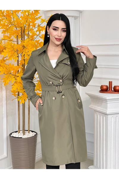 Klasik Çift Düğme Trenç Kot 3064-Haki