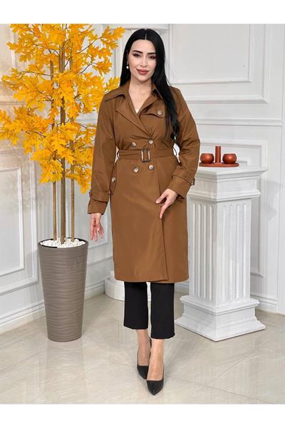 Klasik Çift Düğme Trenç Kot 3064-Taba