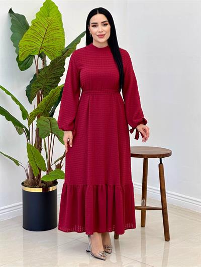 Kol Bağçık Bağlama Elbise 9525 Bordo