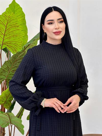 Kol Bağçık Bağlama Elbise 9525 Siyah