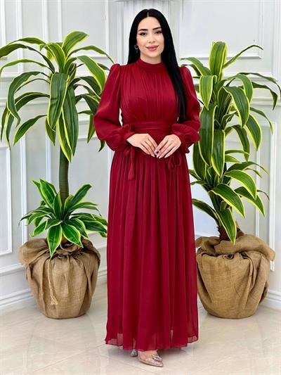 Kol Bağçık Jab jab Pilise Elbise 4658 t-24 Bordo