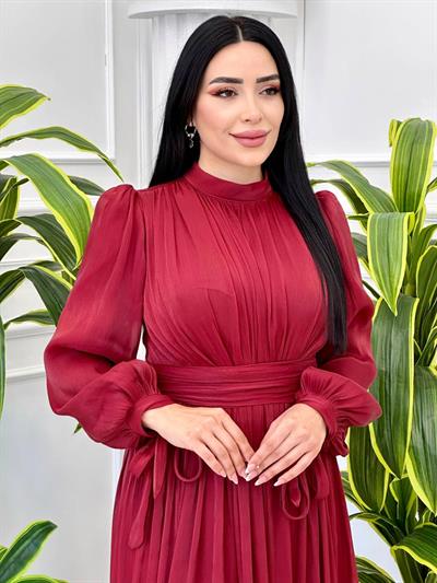Kol Bağçık Jab jab Pilise Elbise 4658 t-24 Bordo