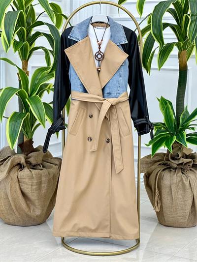 Kol Deri Tasarım TrençKot 15145 Tk-24 Camel