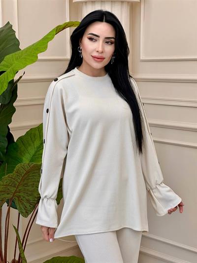Kol Düğme Triko Takım 7191 t-24 Ekru