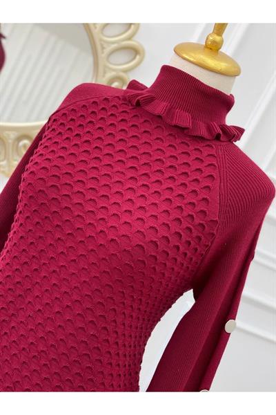 Kol Düğmeli Kazak 2206 Bordo