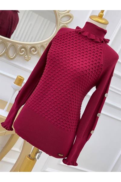 Kol Düğmeli Kazak 2206 Bordo