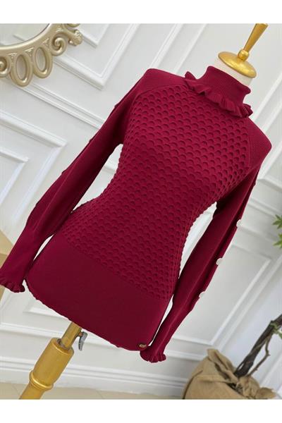 Kol Düğmeli Kazak 2206 Bordo