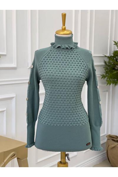 Kol Düğmeli Kazak 2206 Mint yeşili