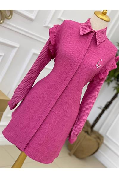 Kol Fır Fır Gofre Tunik 22005 pembe