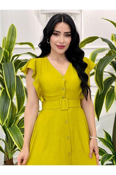 Kol Fır Fır Gömlek Elbise 5154 Yağ Yeşili
