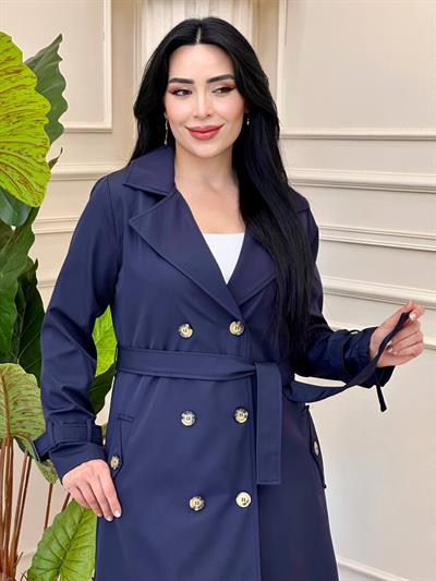 Kol Kemerli Çift Düğme Trenç 5139 t-24 Lacivert