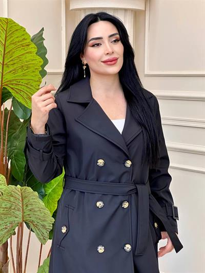 Kol Kemerli Çift Düğme Trenç 5139 t-24 Siyah