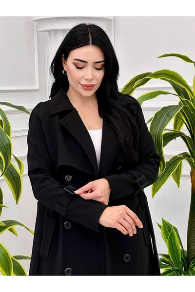 Kol Kemerli Kaşe Kaban 6009 Siyah