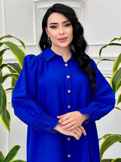 Kol Lastik Düğmeli Elbise 9966 Saks