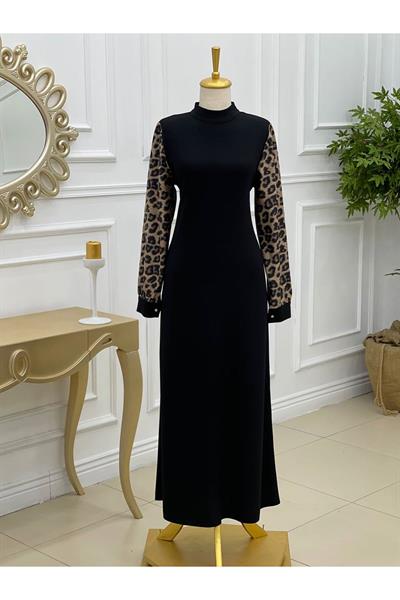 Kol Leopar Elbise 638 Siyah