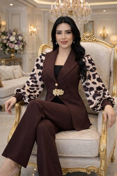 Kol Leopar Pantolonlu Takım 9019 T-26 Kahverengi