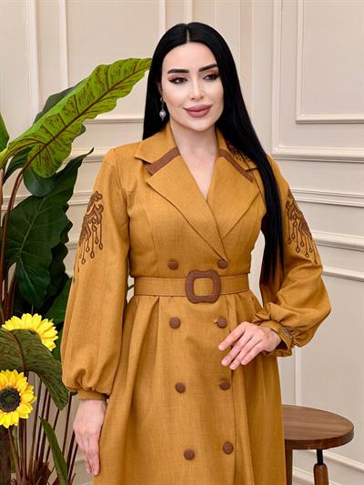 Kol Nakış Elbise 7033 e025 Hardal