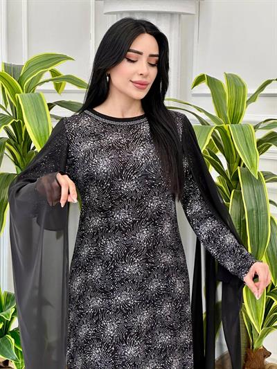 Kol Pelerinli Buzy Elbise 3672 t-24 Gümüş