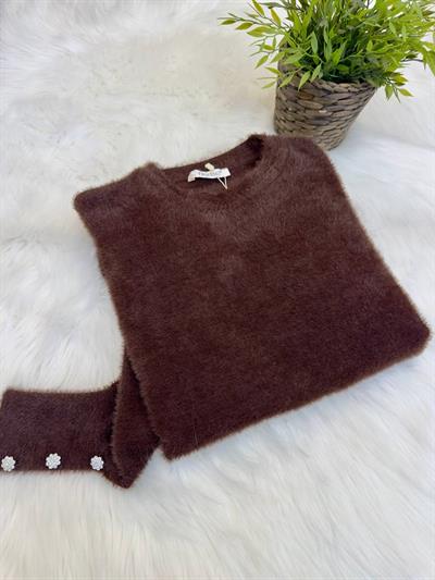 Kol Taş Düğme Angora Tunik 140125 T-25 Kahverengi
