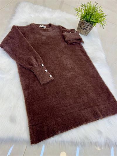 Kol Taş Düğme Angora Tunik 140125 T-25 Kahverengi