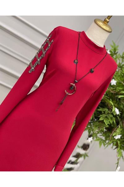 Kol taşlı tunik 819 Bordo