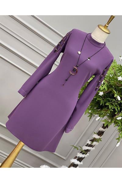 Kol taşlı tunik 819 Leylak