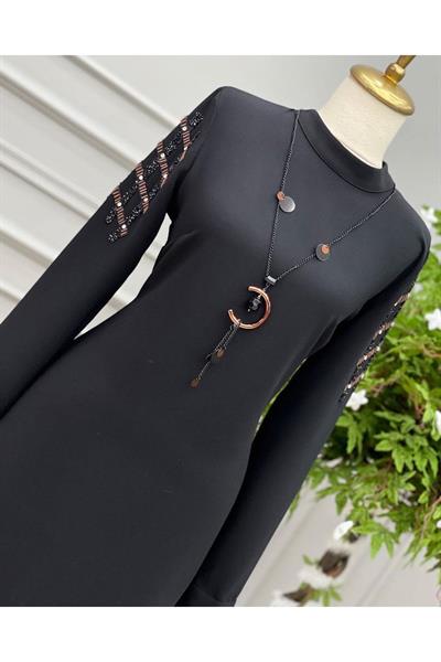 Kol taşlı tunik 819 Siyah