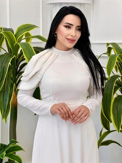 Kol Üç Bant Krep Elbise  5108 t-24 Beyaz