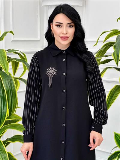 Kolları Çizgili Tunik 898 Tk-24 Siyah